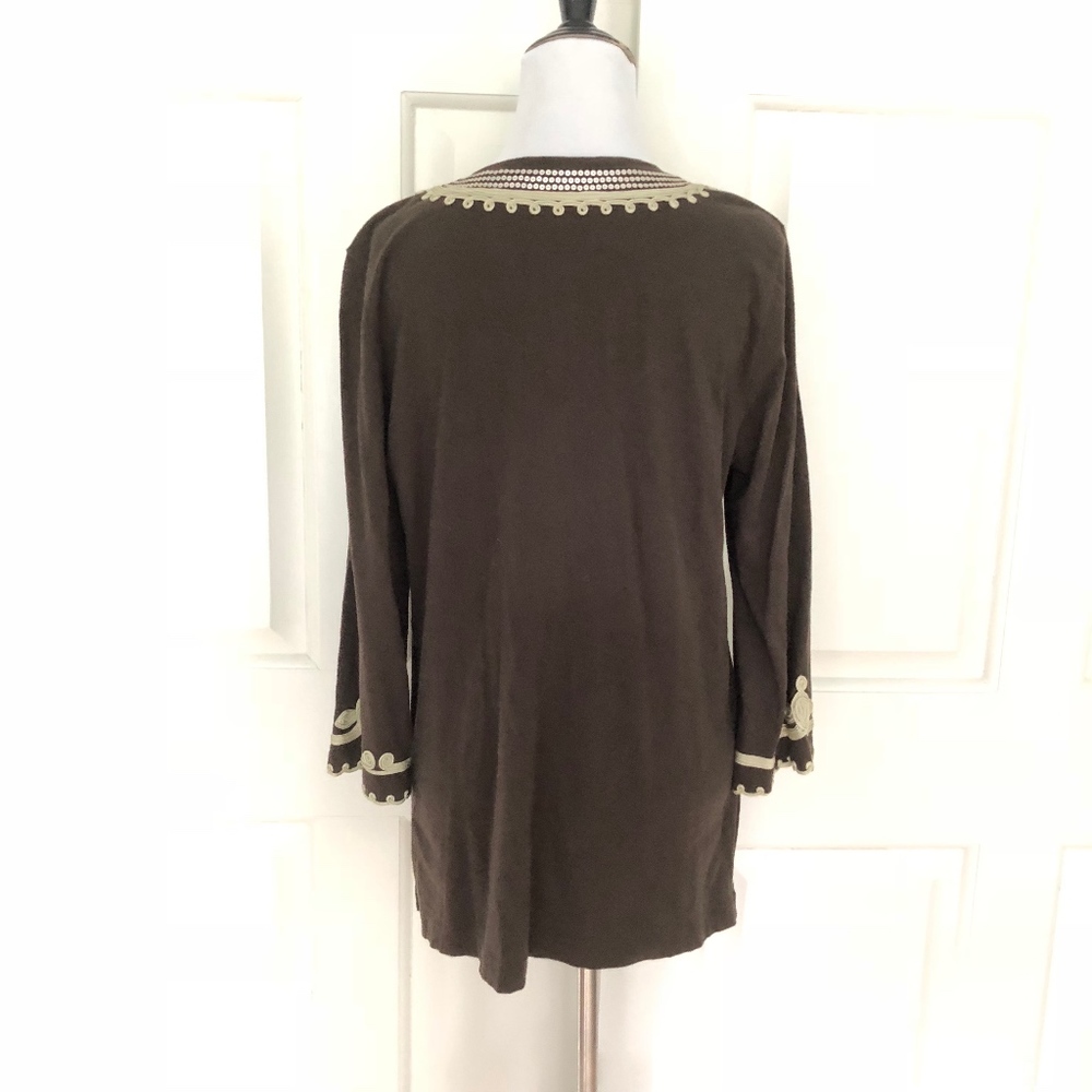 Split Neck Crewel Neckline Tunic Bell Sleeves - image 4